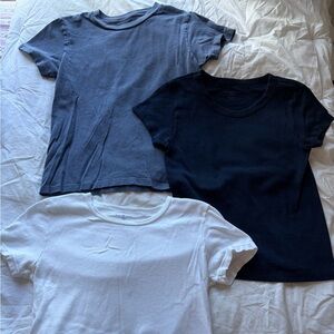 Brandy Melville Trio Short Sleeve Tees - Blue, White, and Navy